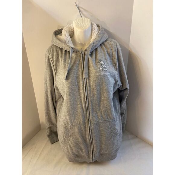 Disney Parks Walt Disney World Mickey Mouse Xl hoodie faux sherpa lined gray whi - Picture 1 of 8